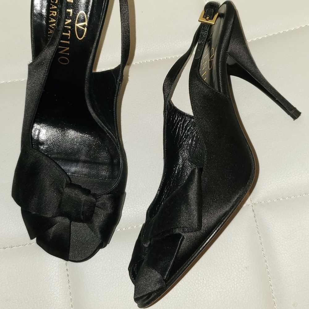 Valentino Garavany Black Satin Bow Heels Sandals